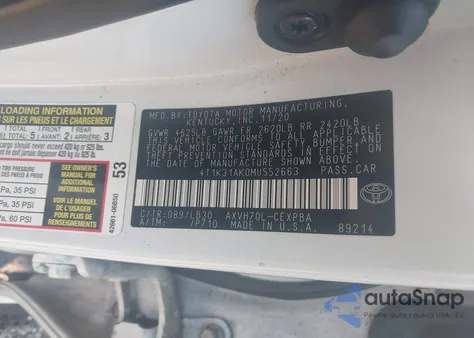 2021 Toyota Camry Xse Hybrid z USA, uszkodzony, nr VIN 4T1K31AK0MU552663